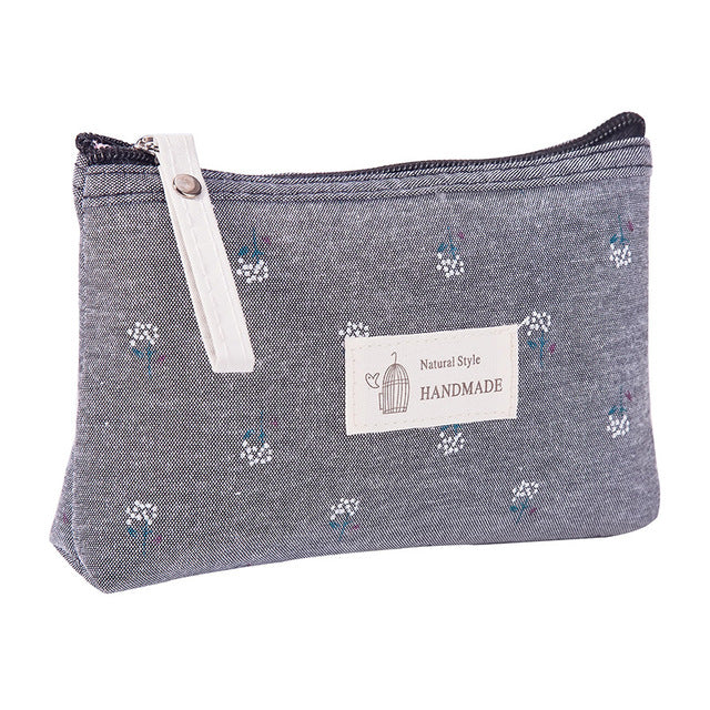Japan Style Floral Canvas Cosmetic Bag for Women