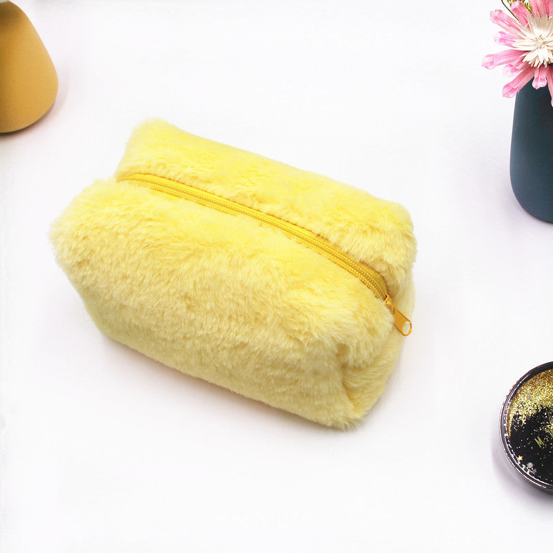 Fluffy Macaron Color Travel Makeup Bag - Large Capacity