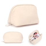 Small Makeup Bag Travel Toiletry Bag - Puffy Padded Make Up Bags for Women Cute Cosmetic Organizer Case with Wide-Open Quilted Pouch Purse for Essentials Accessories Brushes (Beige Small)