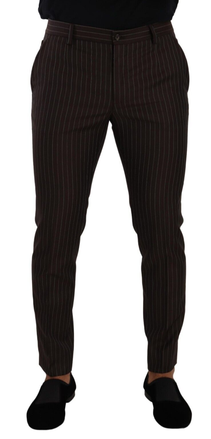 Dolce & Gabbana Elegant Brown Striped Woolen Men's Trousers