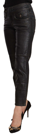 John Galliano Chic Black Glittered Cropped Pants