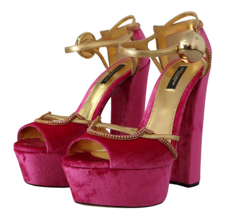 Dolce & Gabbana Ethereal Pink Velvet Crystal Sandals