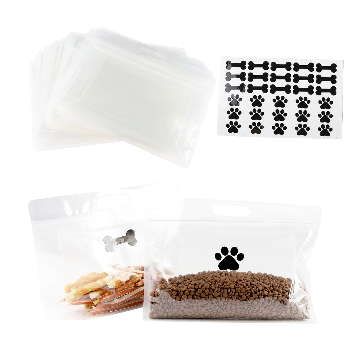 Brabtod 30pcs Travel Dog Food ContainerDog Food BagStand Up Pet Food Storage BagDog Cat Food Travel Bag with HandlePortable and Waterproof Pet Kibble ContainerDog Camping Essentials