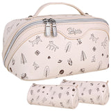 Travel Makeup Bags Cosmetic Organizer Bag: Large Capacity Make up Bag Set of 3 - Vegan Leather Toiletry Bag for Women - Portable Makeup Organizer with Compartments & Handle & Divider (Off-white)