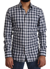 Dolce & Gabbana Elegant Blue & White Checkered Slim Fit Dress Shirt