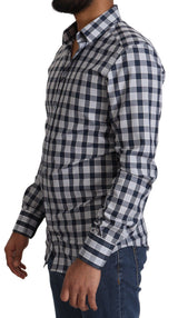 Dolce & Gabbana Elegant Blue & White Checkered Slim Fit Dress Shirt