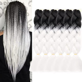 Black White Braiding Hair Extensions 24in Jumbo Brainding Hair 6Packs Soft Synthetic Prestretched Braiding Hair Extensions For Box Braids # Black-White