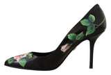 Dolce & Gabbana Black Leather Roses High Heels Pumps Shoes