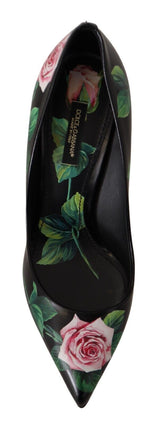 Dolce & Gabbana Black Leather Roses High Heels Pumps Shoes