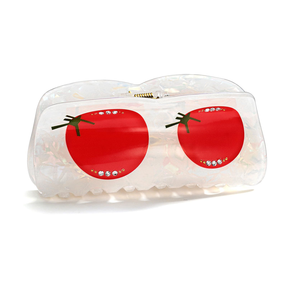 TOVABA Acrylic Hair Accessories - 3.5" Medium Banana Clips for Women White Shell Pattern Strong Hold Jaw Clips Red Tomatoes Printed Design