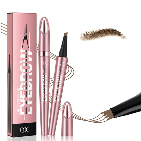 3D Waterproof Microblading Eyebrow PenMagic Eyebrow Pencil with 4 Fork TipNatural Long-Lasting Smudge-proof Fine Stroke eyebrow microblading Pen for Women(Light Brown)