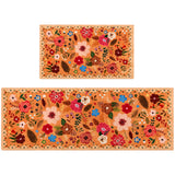 puwbnhj Kitchen Rugs and Mats Non Skid Washable Set of 2Boho Floral Modern Farmhouse Bohemian Kitchen Runner Rugs with Rubber Backing for Kitchen Decor and Accessories (Orange 17"x47"+17"x30")