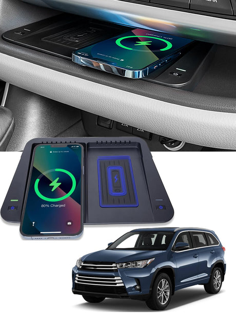 CarQiWireless Wireless Charger for Toyota Highlander Accessories 2014-2019 2018 2017 2016 2015 Center Console Organizer Wireless Phone Charging Pad for 2015 2016 2017 Toyota Highlander Accessories