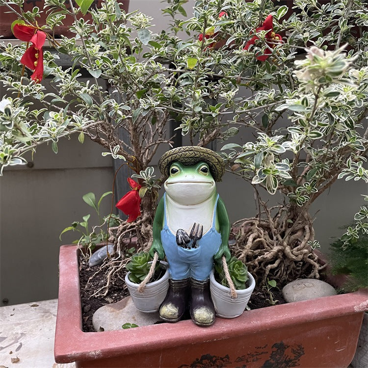 Resin Funny Frog Garden Statue for Outdoor Decor