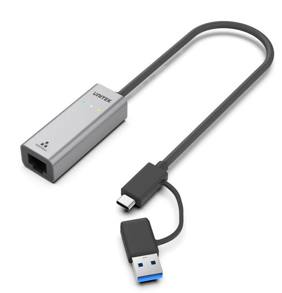 Unitek Converter USB-C to LAN Gigabit Ethernet with USB-A Adaptor Y-3465A