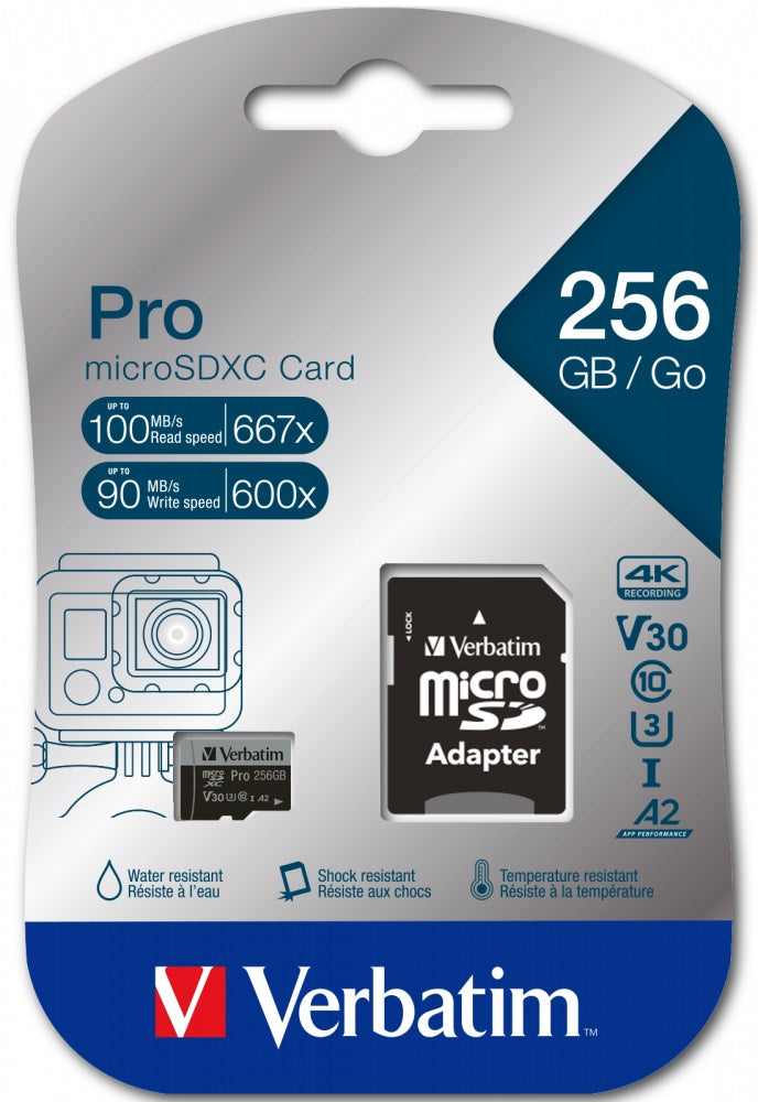 Verbatim Micro SD Card+Adapter Class10 U3 256GB
