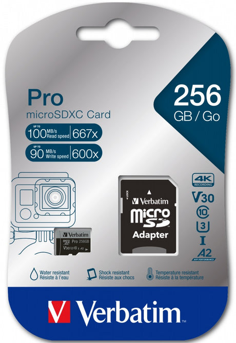 Verbatim Micro SD Card+Adapter Class10 U3 256GB