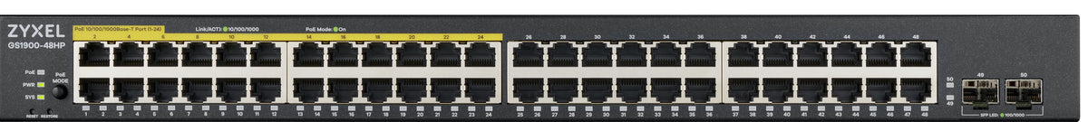 Zyxel Switch PoE Gigabit Managed 48 Ports 24PoE + 24RJ45 +2SFP 170W GS190048HPV2