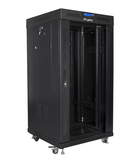 Lanberg Free Standing Cabinet 19'' with Glass Door 22U 60cm Ventilation Panel with LCD, 2 Fans & Thermostat Black (not assembled)