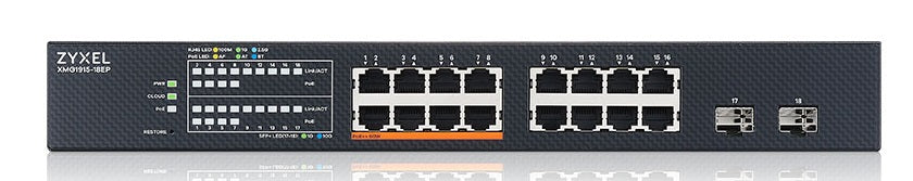 Zyxel Switch PoE Multi-Gig 2.5G Cloud Managed 8PoE + 8RJ45 + 2SFP+ 180W XMG1915-18EP