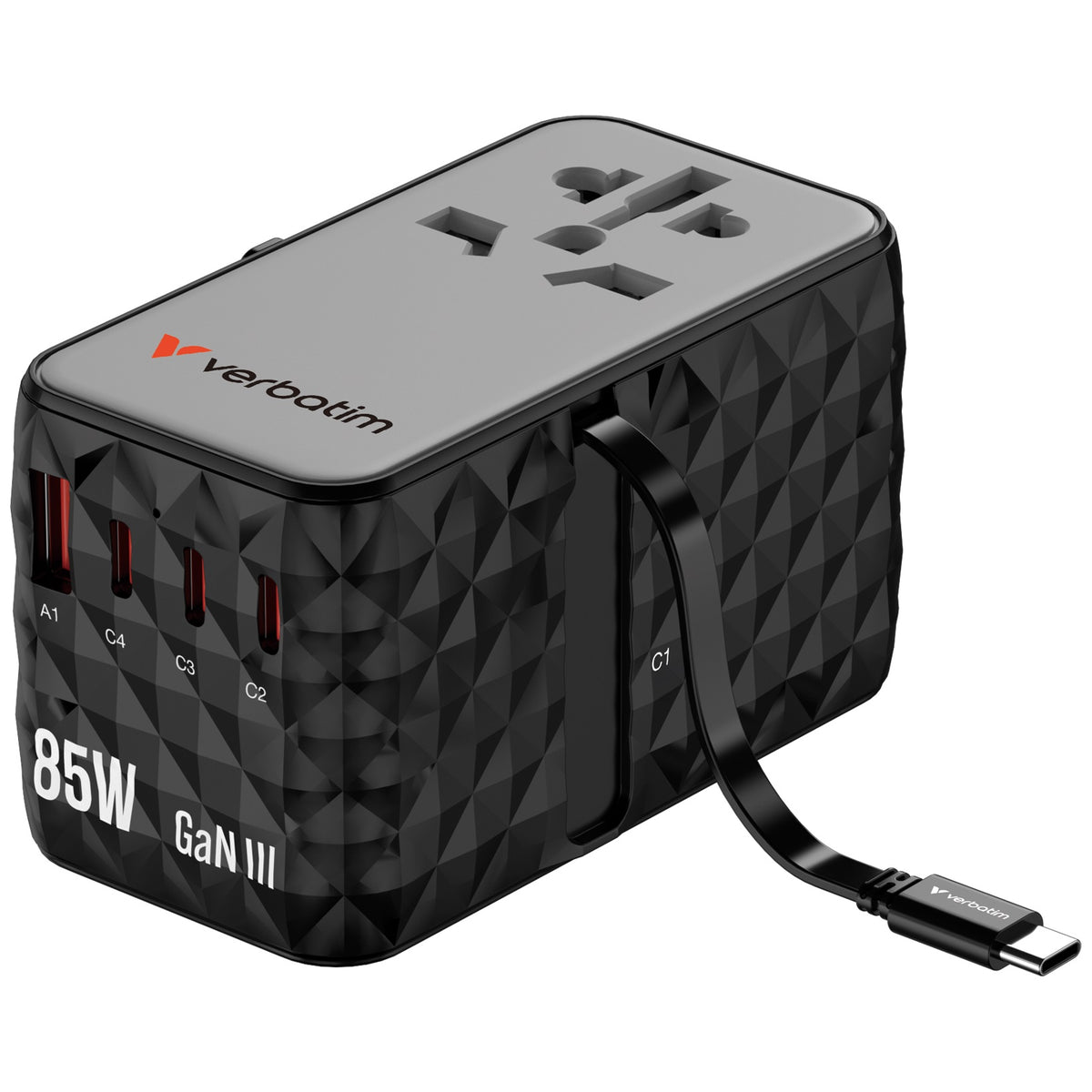 Verbatim Universal Charger Travel Adapter USB-C Retractable Cable 85W CNT-02