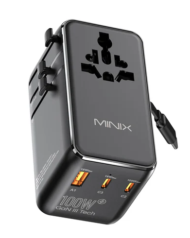 MINIX Gan Wall Charger Travel 100W with Retractable USB-C cable TP100C