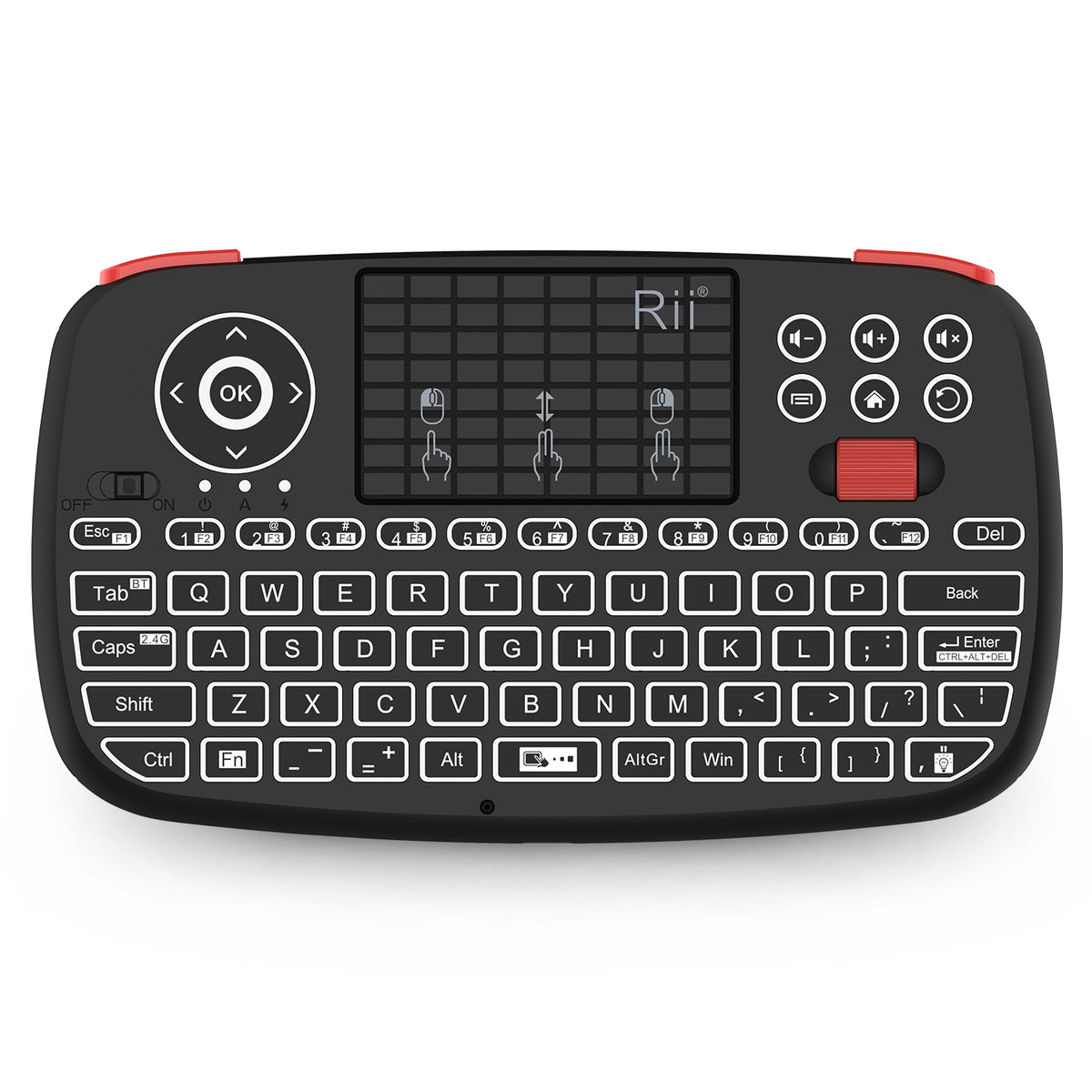 Rii Mini Keyboard Wireless 2.4GHz & Bluetooth with Touchpad, Scrollwheel, Media & L/R Keys i4