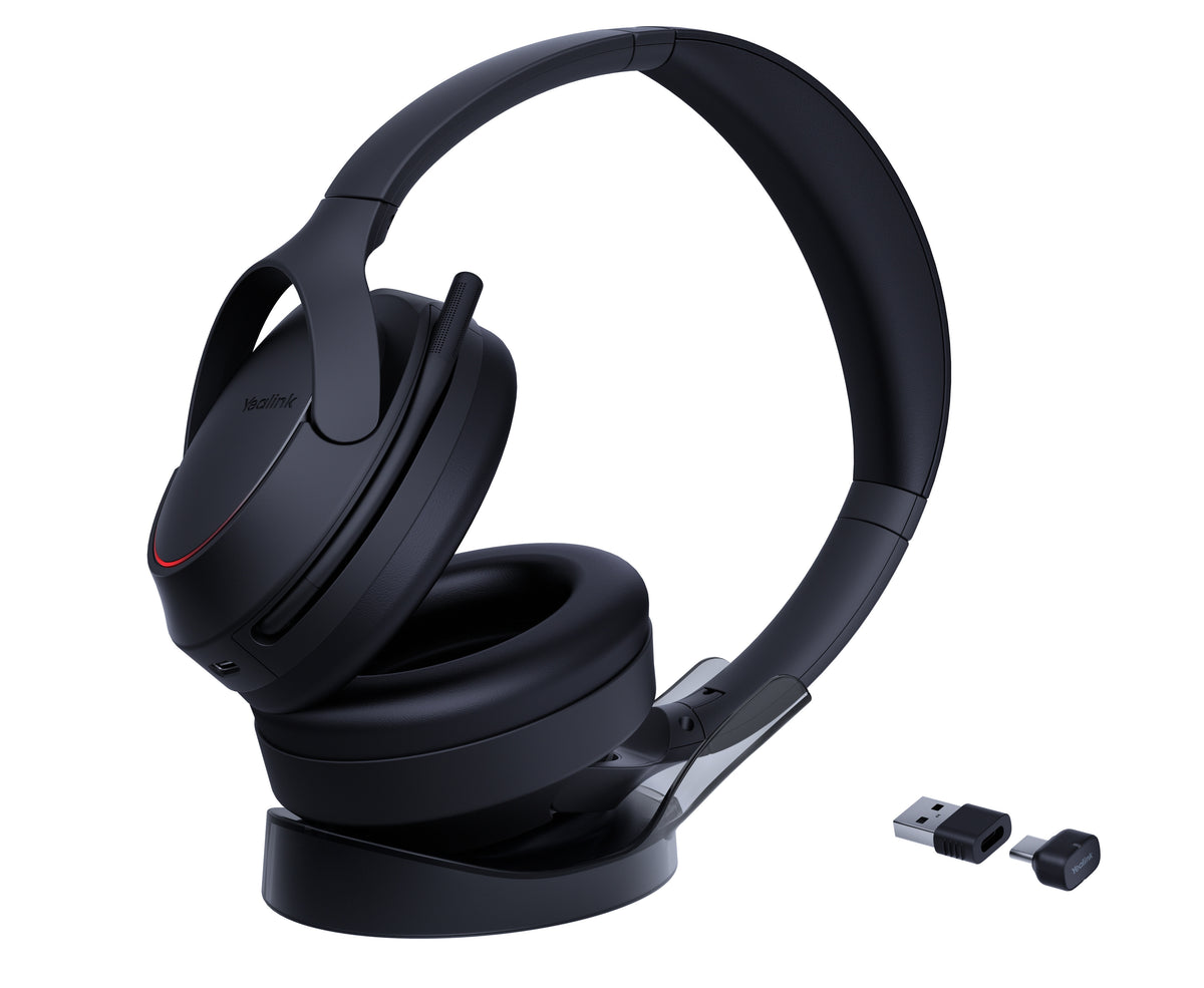 Yealink Headset Wireless Bluetooth AI NC Adaptive ANC Retractable Mic Boom Foldable Design with Charging Stand BH78 Teams