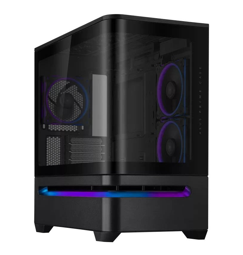 ASUS PC Case Prime mATX Panoramic Curved Tempered Glass Panels Aura Sync Light Band 3x Pre-Installed Fans USB-C AP202 ARGB Black