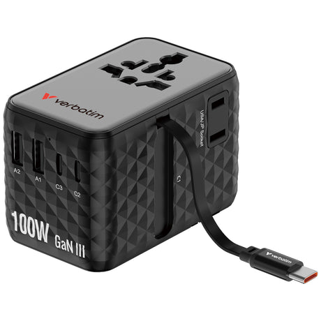 Verbatim Charger Travel Adapter 100W 2xC 2xA 1xRetractable USB-C Black