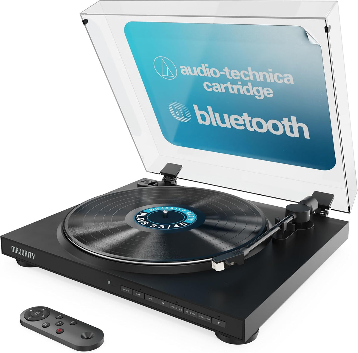 Majority Turntable AUTO Automatic Tone Arm & Start, BT & USB Recording