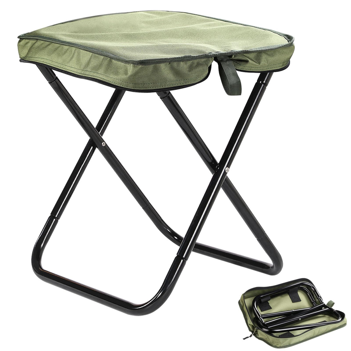 Spisces Camping Stool 16" Foldable Stool Lightweight Aluminum Alloy Frame with Thicked Cushion- Integrated Storage Bag in Stool Top for Ultimate Convenience