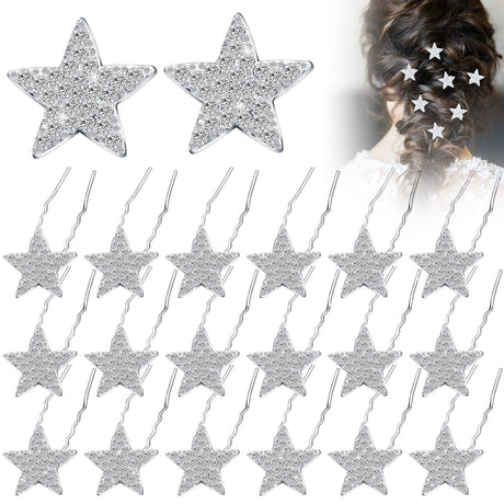 MTLEE 20 Pieces Star Rhinestone Hair Pins Bling Hair Clips Crystal Wedding Hair Clips for Brides Glitter Star for Girl Women Hair Accessories(Silver)