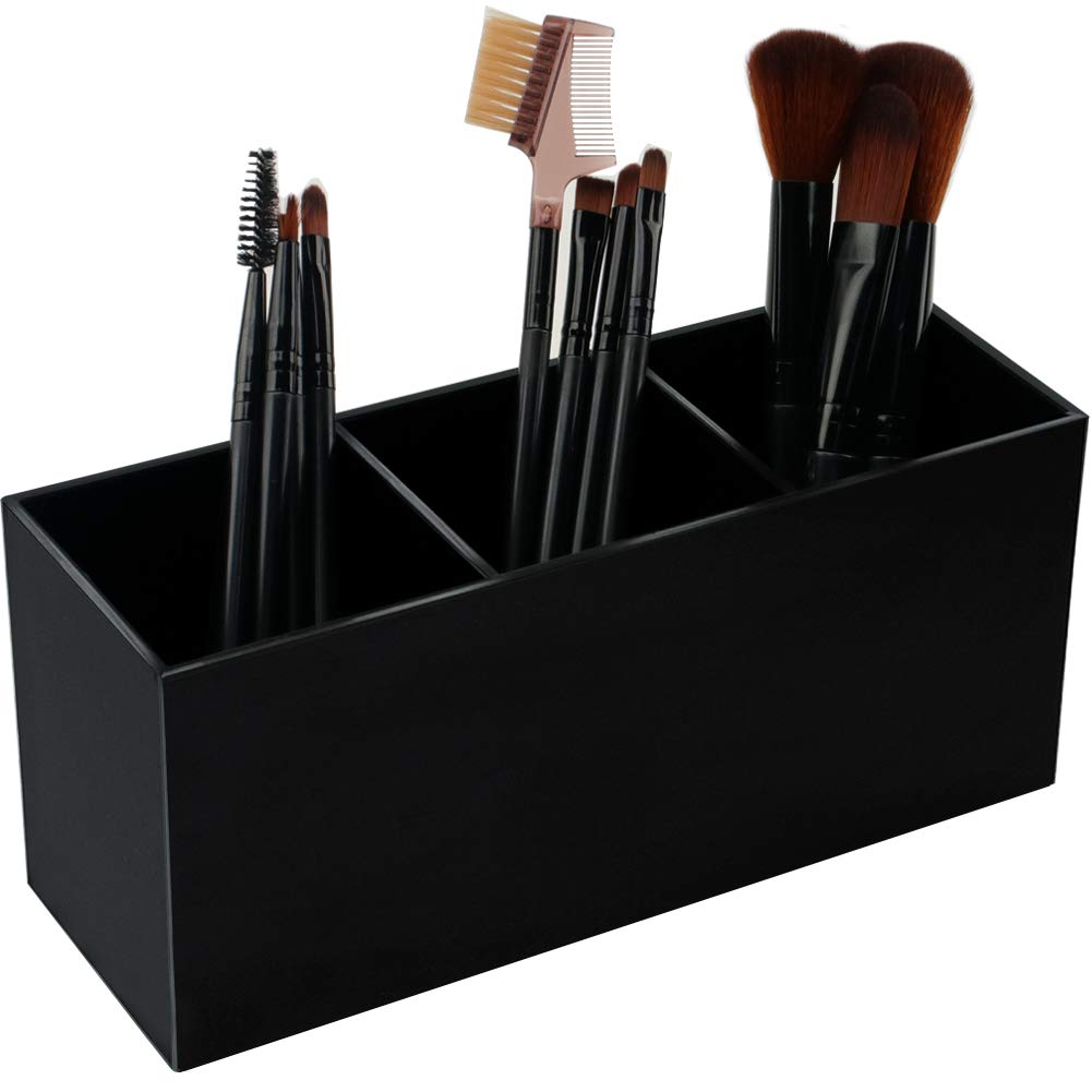 Weiai Black Makeup Brush Holder Organizer 3 Slot Acrylic Cosmetics Brushes Storage Solution