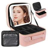 Behaesty Travel Makeup Bag with LED Mirror Double Layer Detachable Vanity Mirror with Lights Tri-light Dimmable Makeup Case with Adjustable Dividers and Brush Holder Cosmetic Organizer Storage Box
