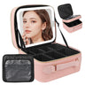 Behaesty Travel Makeup Bag with LED Mirror Double Layer Detachable Vanity Mirror with Lights Tri-light Dimmable Makeup Case with Adjustable Dividers and Brush Holder Cosmetic Organizer Storage Box