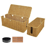Cable Management Box 2PCs Extra Large Medium Cord Hider Organizer Boxes Sturday Rattan Cord Hider Box with 4 Open Slots Cable Box Organizer with Lid &Button to Hide Power Strips TV Wires USB Hub