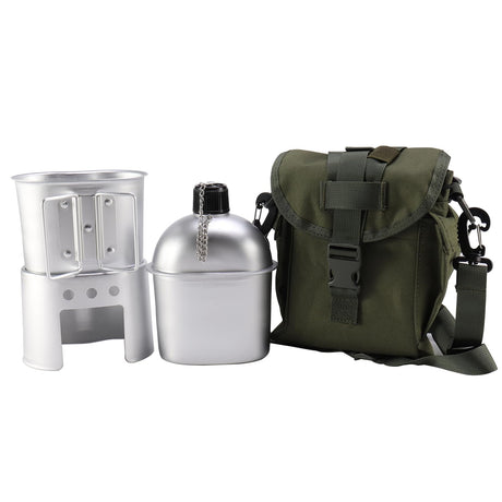 Military Canteen with Cup Stove and Molle Pouch with Strap Water Canteen Military Surplus Army Canteen for Outdoor Camping Hiking Surviving Backpacking
