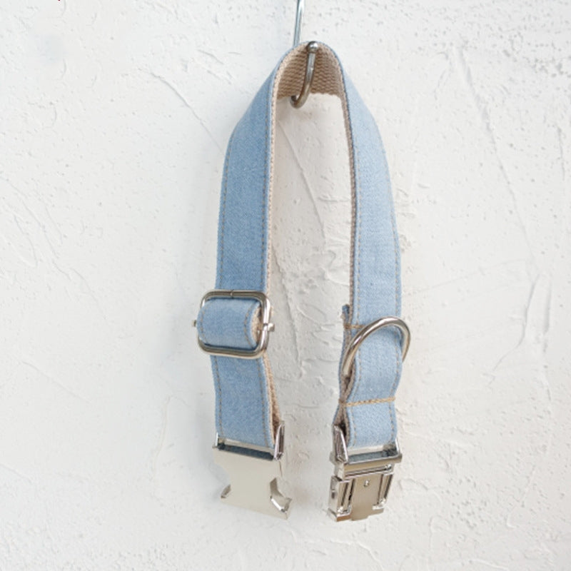 Custom Dog Leash Collar, Blue Denim Pet Accessory