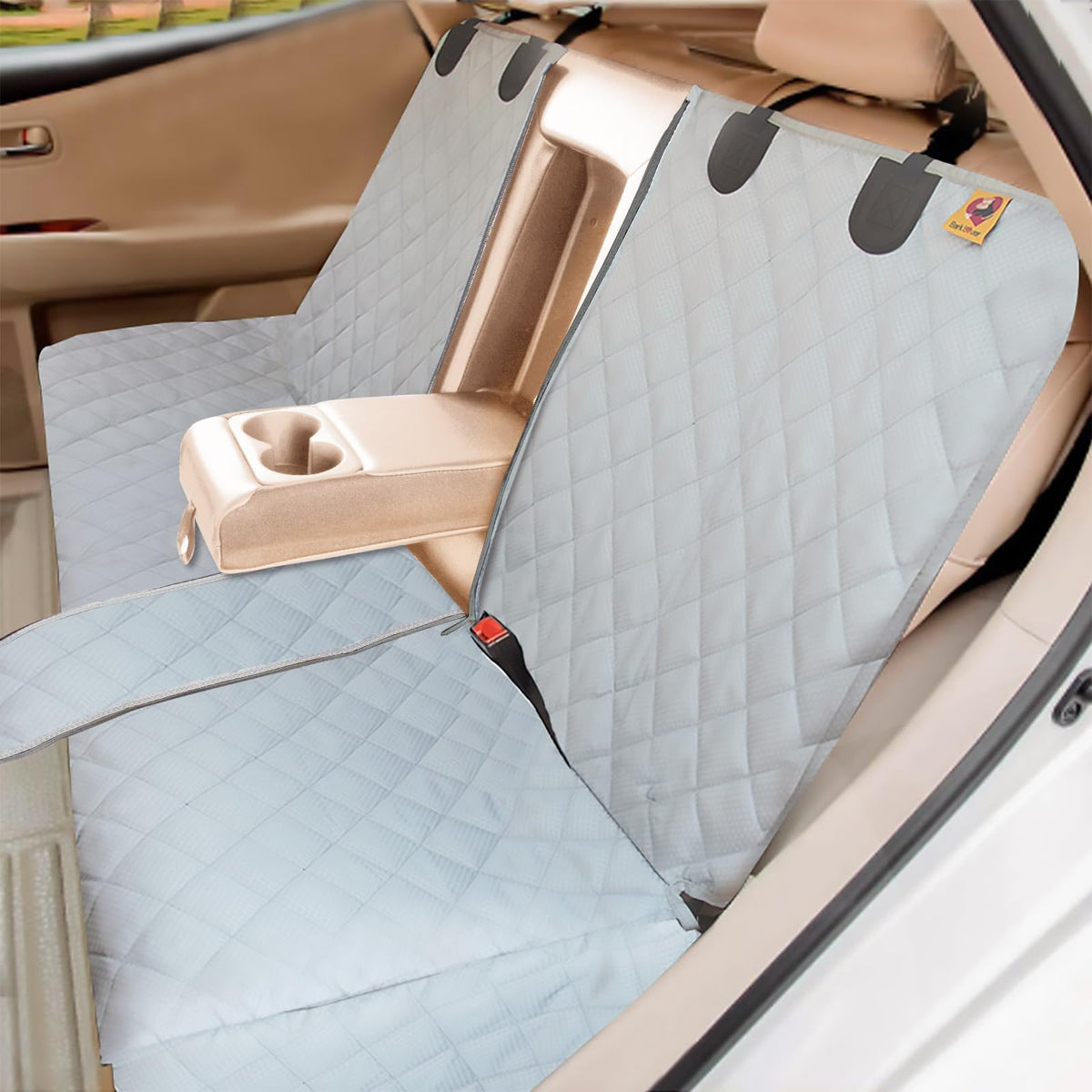 Bark Lover Dog Car Seat Cover for Back Seat Waterproof Bench Backseat Protector Nonslip Rear Seat Cover for Kids & Pets Compatible with Middle Armrests and Fits for Cars Trucks & SUVs