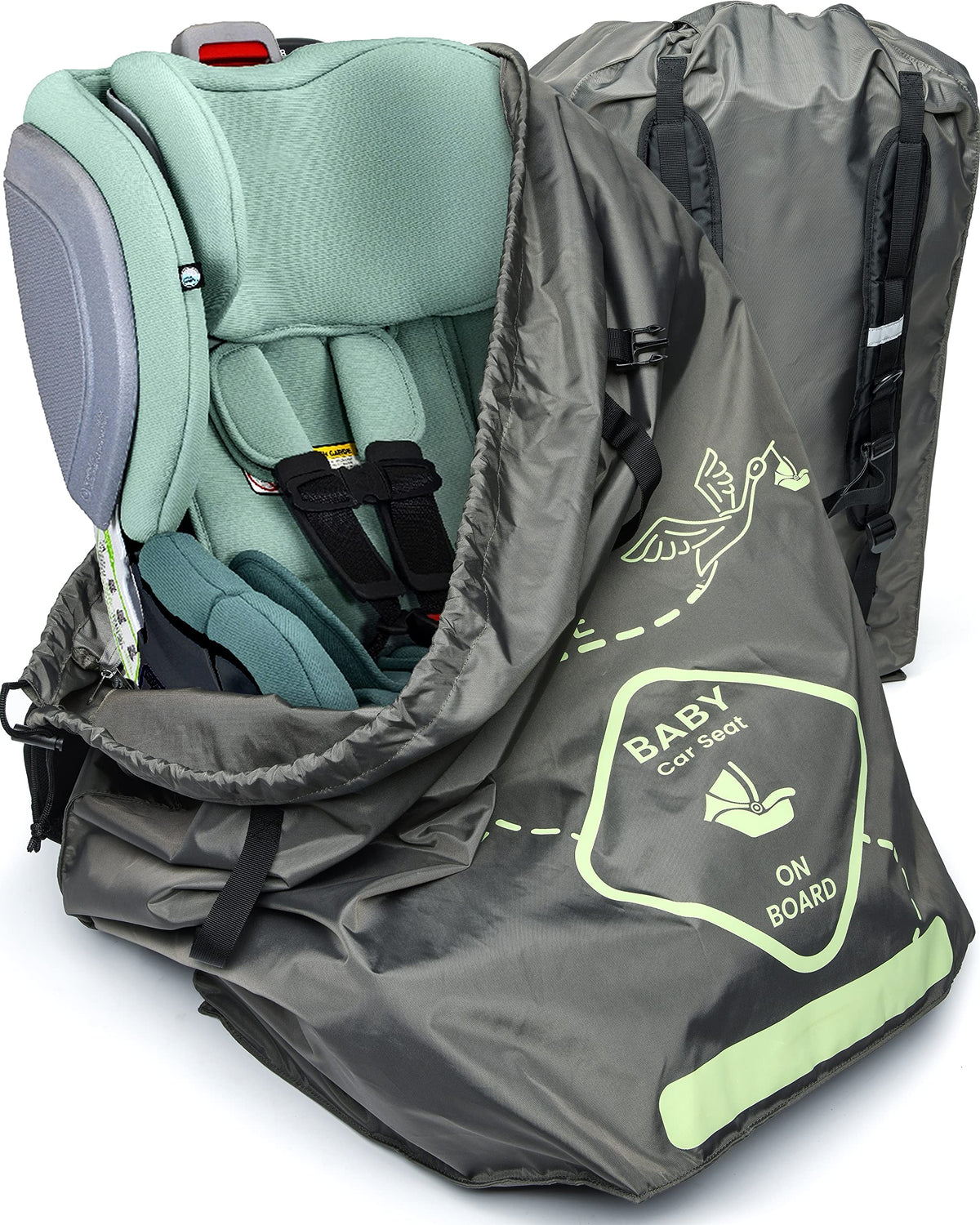 Gate Check Car Seat Travel Bag for Airplane - Large Durable Infant Car Seat Carrier for Airport with Padded Backpack Straps - Baby Travel Essentials for Flying by The Little Stork