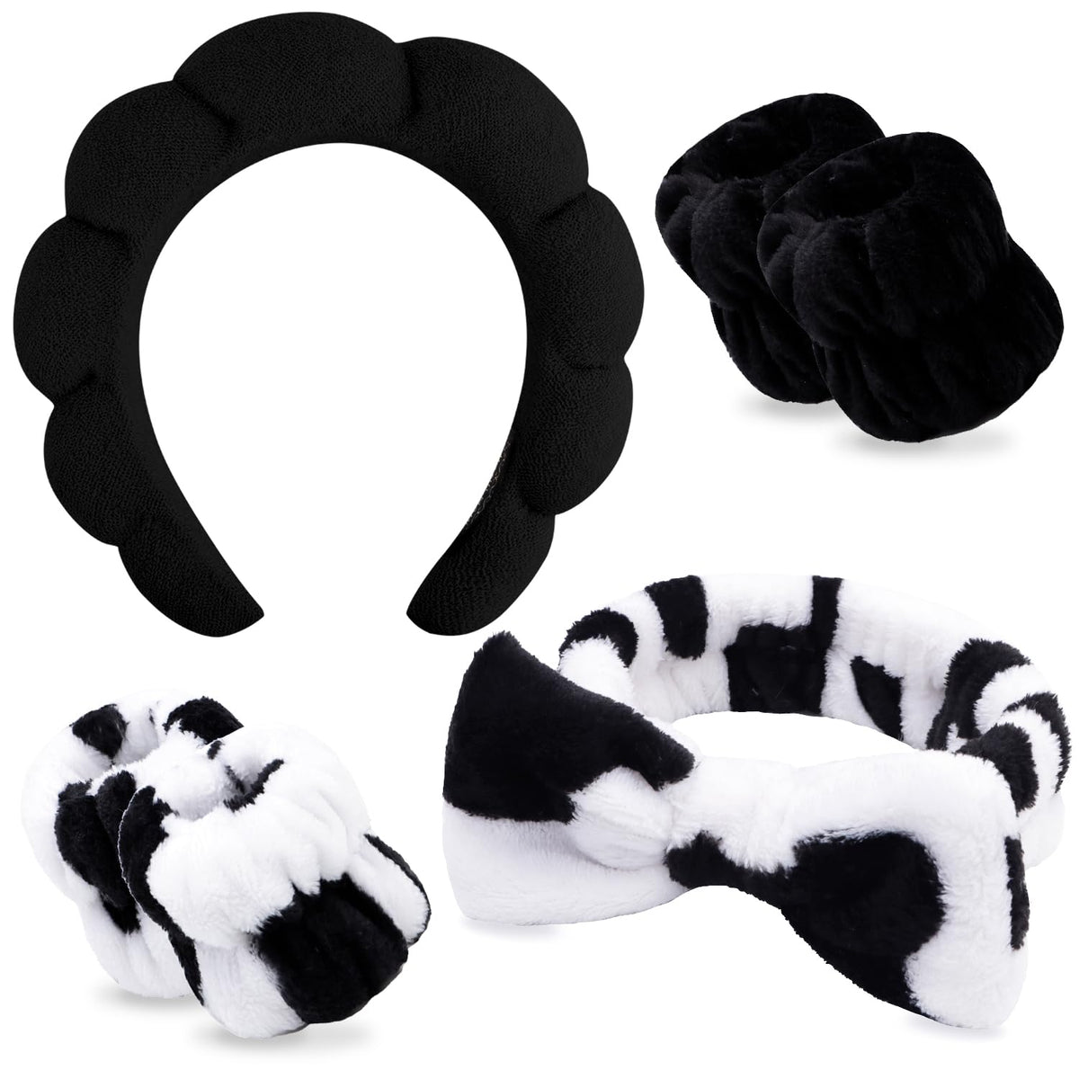 Chanaco Spa Wrist Bands for Washing Makeup - 6PCS Skincare Fuzzy Bow Tie Hair Accessories with Sponge for Women and Girls Gifts