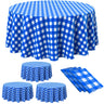 Remagr Disposable Checkered Tablecloth Round Plastic Buffalo Plaid Table Cloth 84 Gingham Tablecover for Picnic Camping BBQ Graduation Party (Blue and White 3 Pieces)