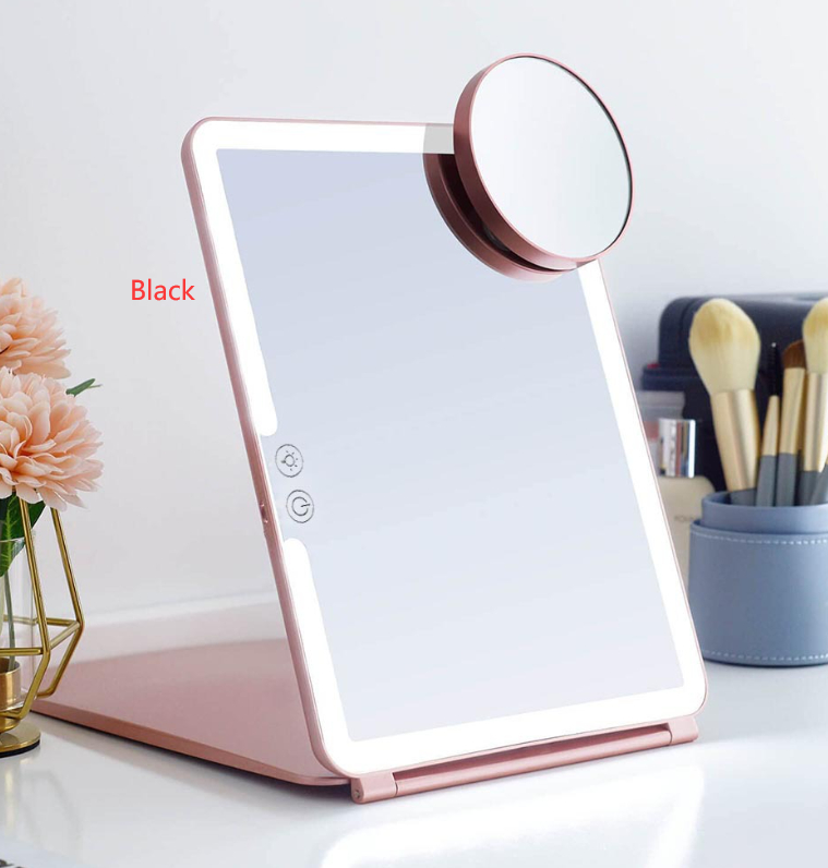 Large Lighted Portable Folding Makeup Mirror – Rechargeable, Magnifying, Travel-Friendly