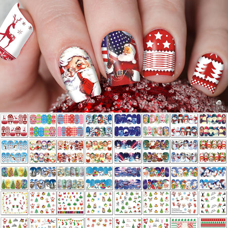TailaiMei 48 Sheets Christmas Nail Stickers - Water Transfer Nail Decals and Nail Wraps for Women Girls Manicure DIY Nail Art Salon