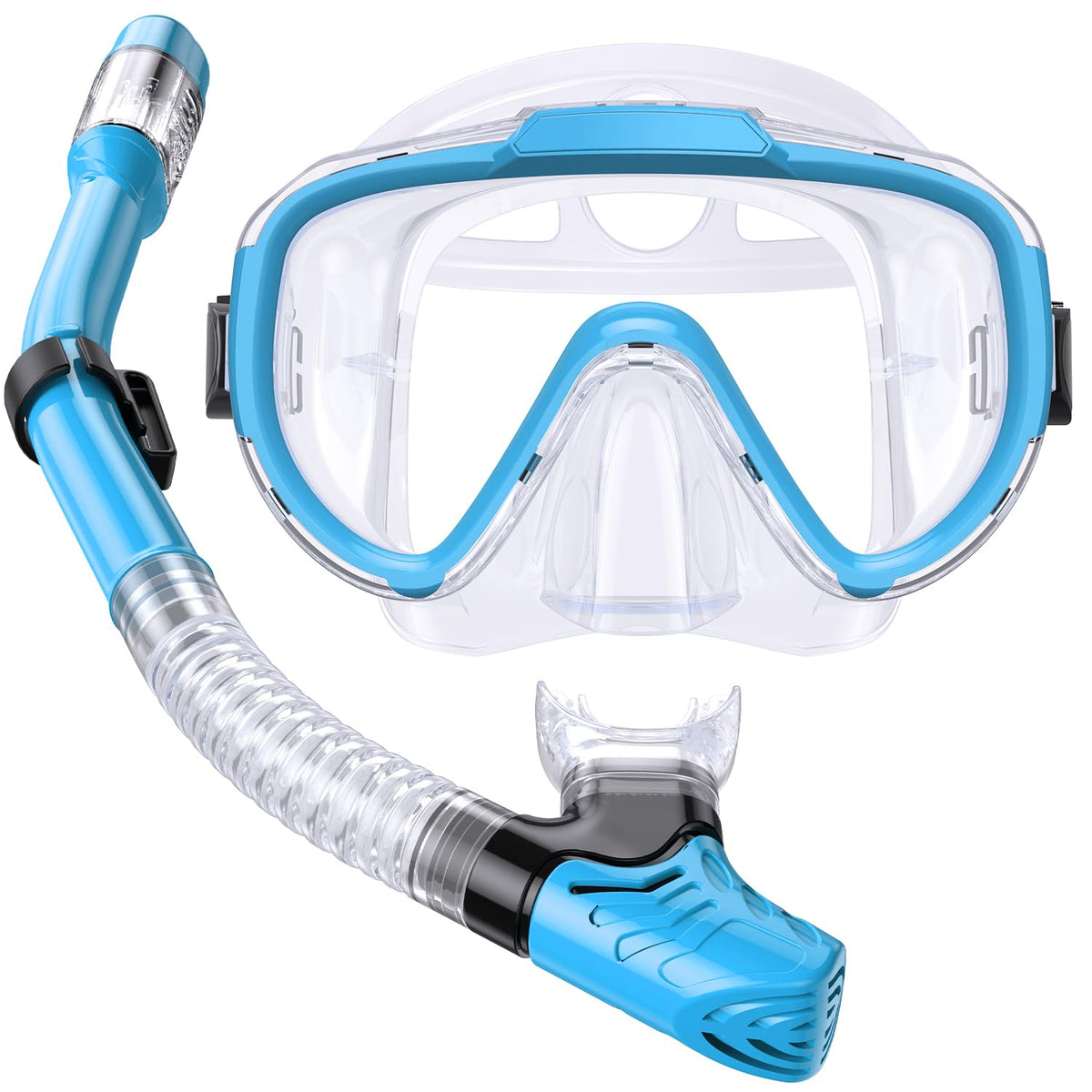 Seovediary Kids Snorkel Set Dry Top Snorkel Mask Anti-Leak Snorkeling Gear with Carrying Bag Panoramic Tempered Glass Swimming Diving Goggles for Youth Junior Child