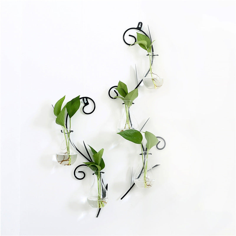Iron Art Wall Planter with Transparent Glass Vase