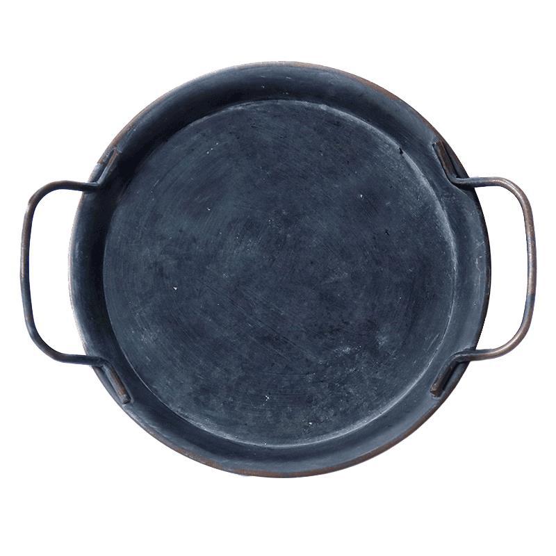 Distressed Round Iron Storage Tray with Handle