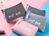 Letter Flower Print Canvas Makeup Bag for Women