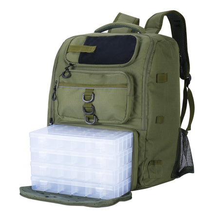 OneBlis Fishing Backpack Fishing Tackle Backpack with Cooler Large 18"x14"x11" Storage Adjustable Compartments Ergonomic Design for Fishing Hiking and Outdoor Adventures (Dark green)